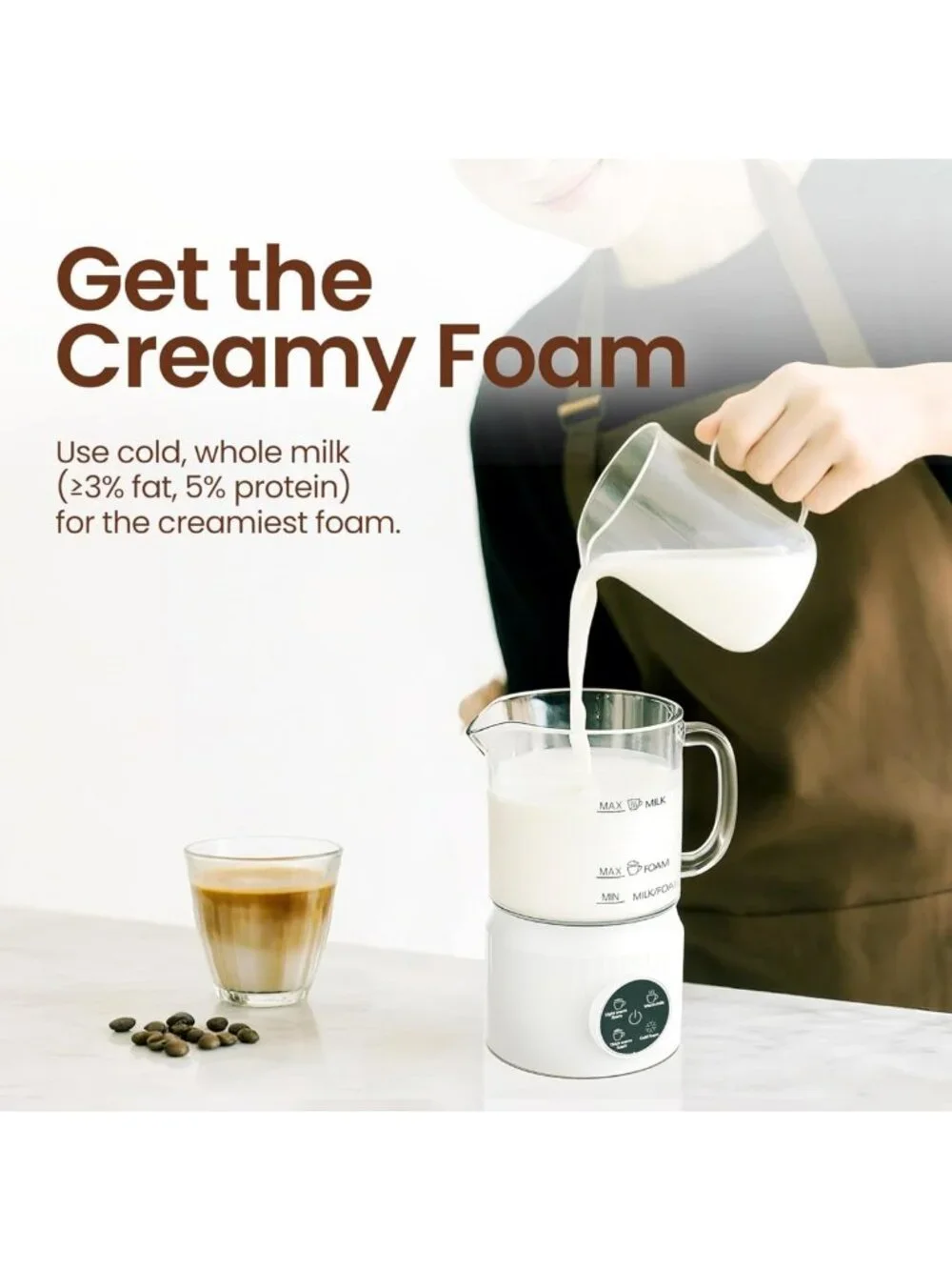 4-in-1 Electric Milk Frother & Steamer for Creamy Lattes, LED Touch Screen